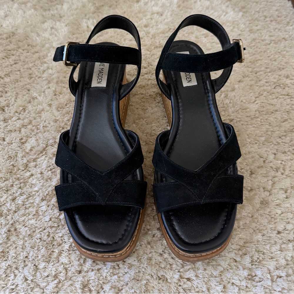 Steve Madden Black Suede Platform Sandals
